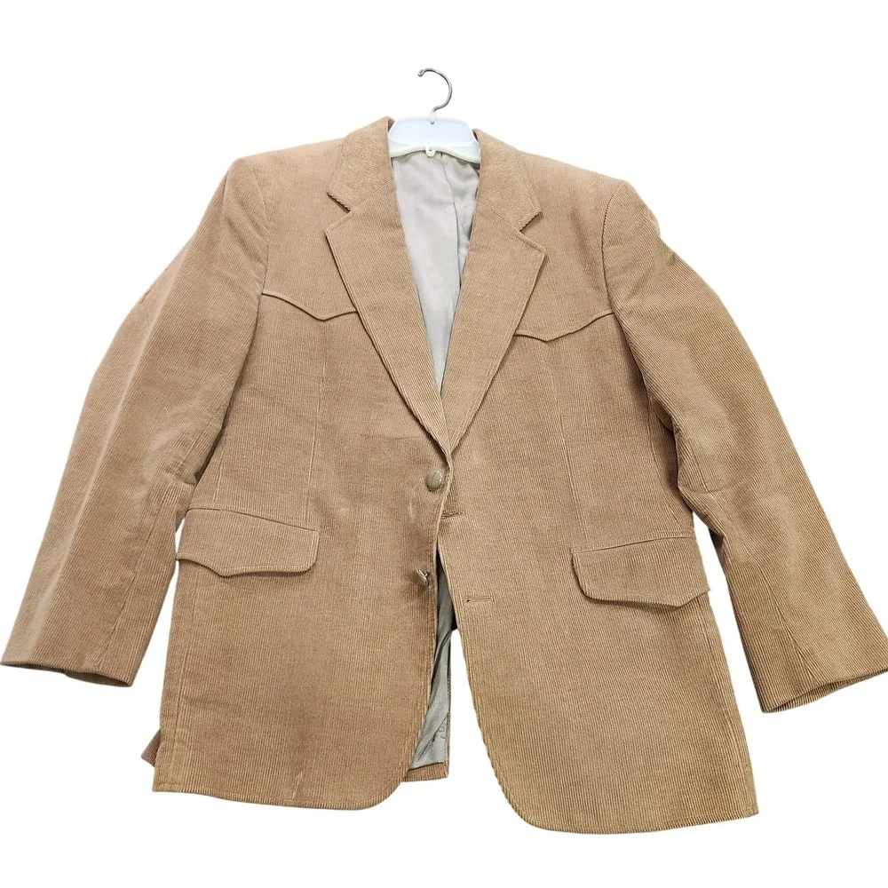 Sport Coat Mens 46 Beige Corduroy Western Elbow Patch Classic Fit Jacket Blazer